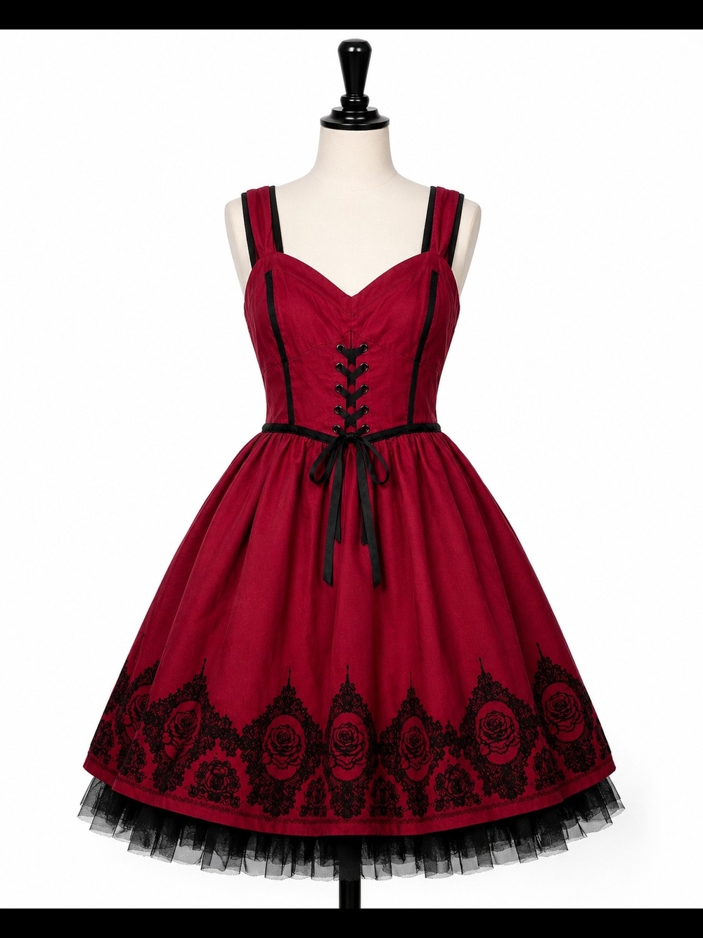 Hot Topic Size 3 Burgundy Black Rose Corset Fit & Flare Dress